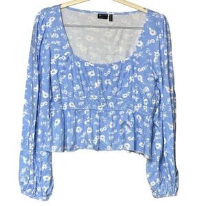 ASOS top blue white floral scooped cropped feminine whimsical size 14